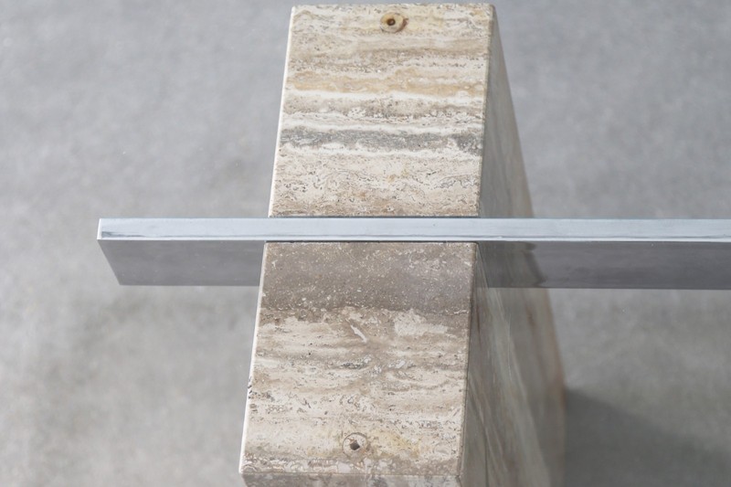 PostModern 1970s Gray Travertine Chrome and Glass Dining Table or Desk Artedi gallery