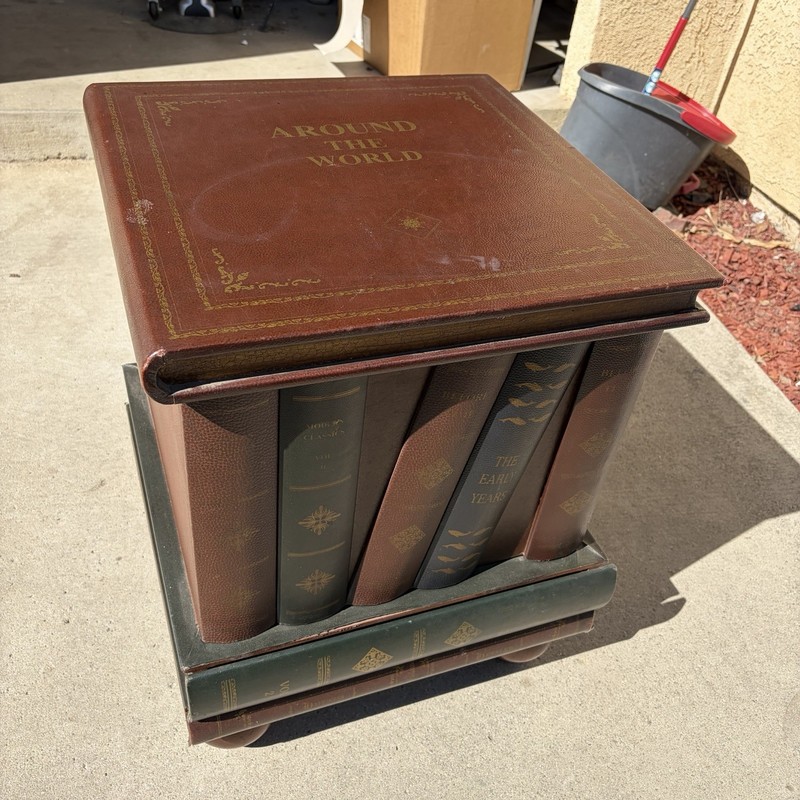 Vintage Regency Style Leather Faux Book Stack Side Table