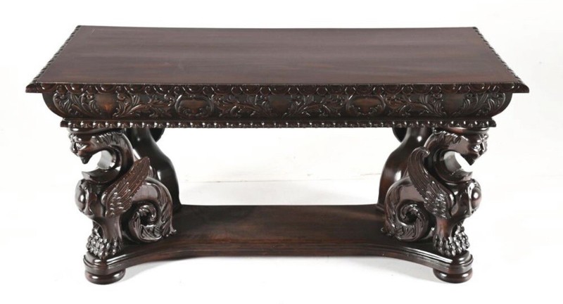 Mahogany Griffin Library Table attributed RJ Horner Circa 1900’s gallery