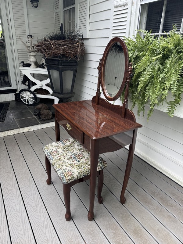 VTG BOMBAY COMPANY VANITY END SIDE TABLE DESK NIGHTSTAND & MIRROR & STOOL BENCH gallery