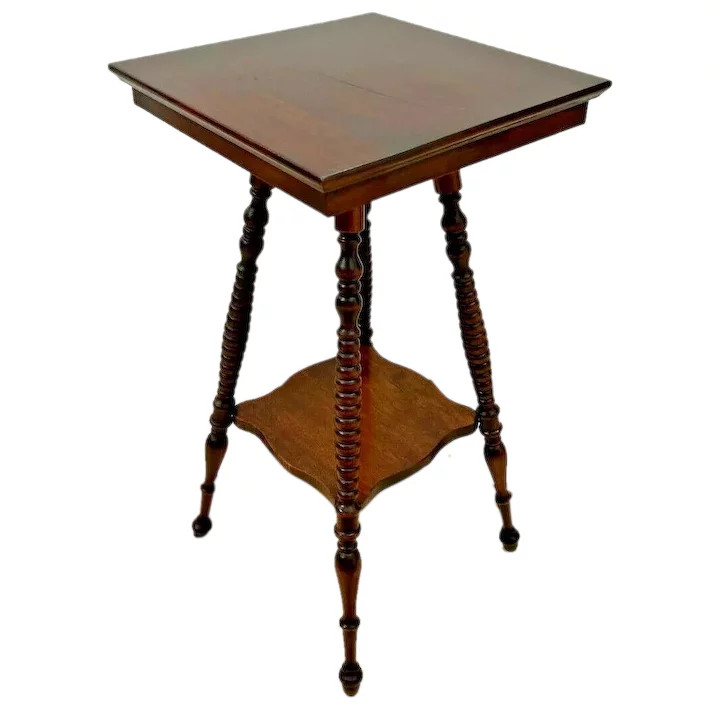 Antique Victorian Square Table with bottom shelf two tier Solid Mahogany