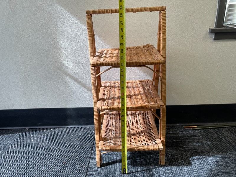Vintage Bamboo & Wood Side Table Woven Rattan Wicker Boho Tropical Decor gallery