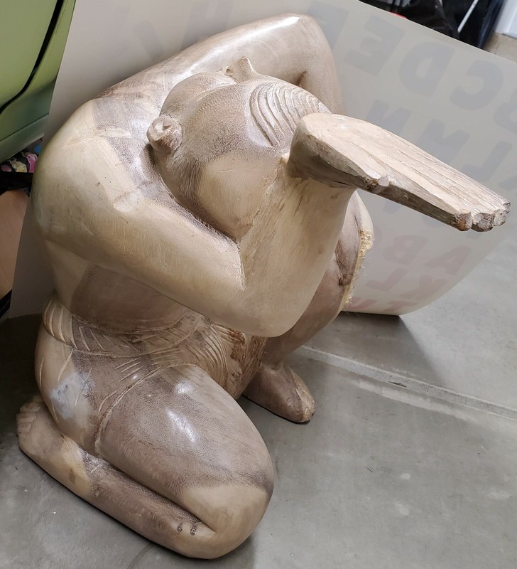 Vintage ORIENTAL Figural SOLID Wood Carved Seating MAN Statue Coffee Side Table gallery