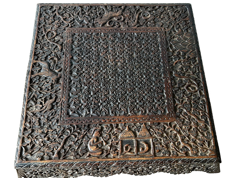 Anglo-Indian 19c Burmese Colonial Hand-Carved Hardwood Side Table 22''Hx18.5''W gallery
