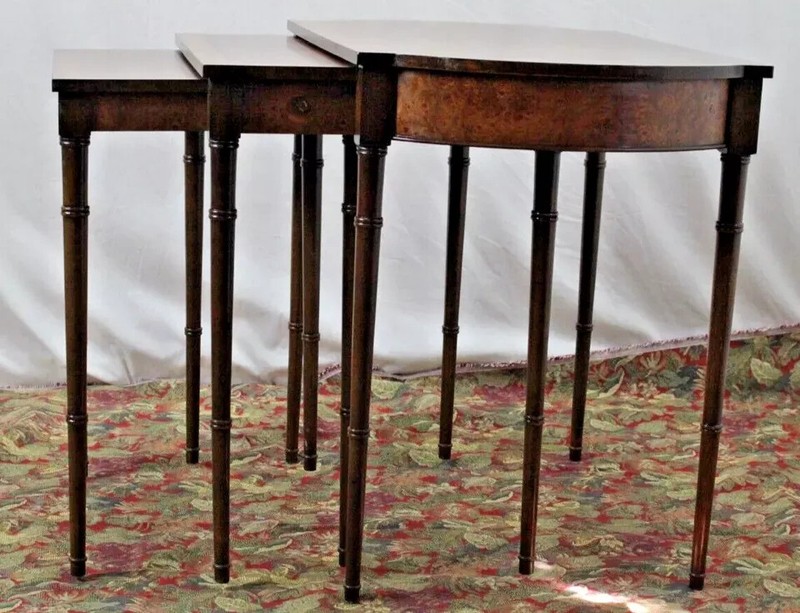 1940's English Mahogany Nesting Table Set of 3 Fully Refinished & Refurbished gallery