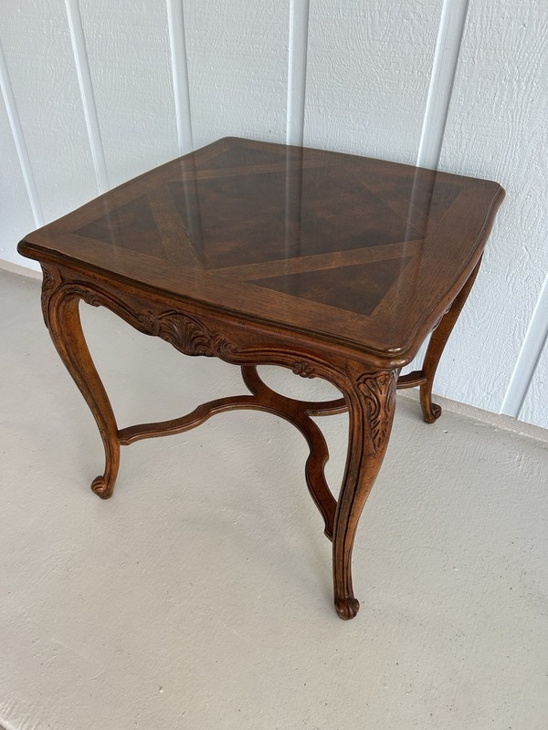 Vtg Campaign Style Fold Tray Table-Gilt Wood butler Serve Table By Scheibe-1950 gallery