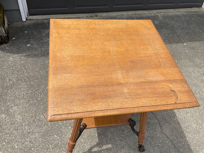 Antique Quarter Sawn Oak Parlor Lamp Table w/ Brass Claw Feet & Griffin Dragon gallery