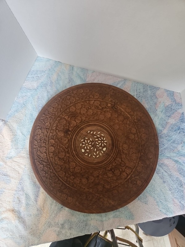 Anglo Indian Hand Carved Folding Side Table