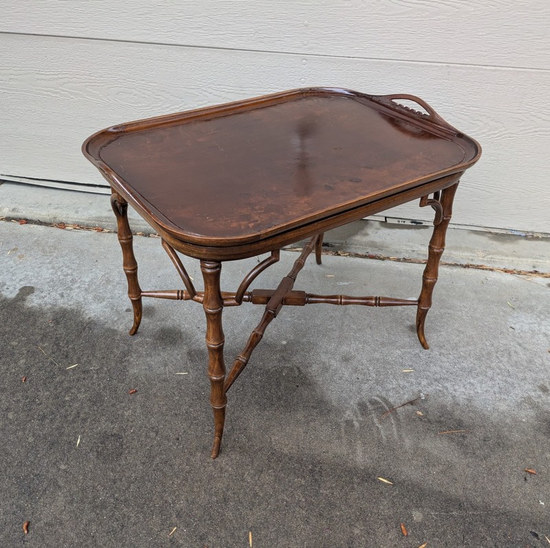 Vintage Asian Chinoiserie Faux Bamboo Wood Butler Tray Table