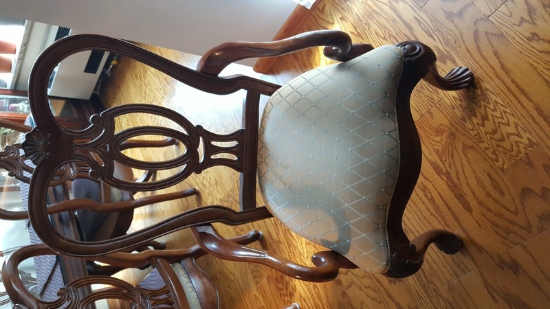 Formal Dining Room Table WALNUT With 6 Matching Chairs and protective top glass. gallery