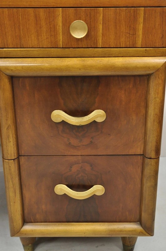 Vintage Mid Century Modern Art Deco Walnut Vanity Table w Mirror by Joerns Bros gallery