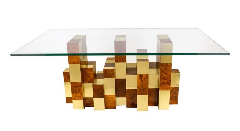 Paul Evans Cityscape Series Mid Century Modern Brass & Burl Wood Dining Table