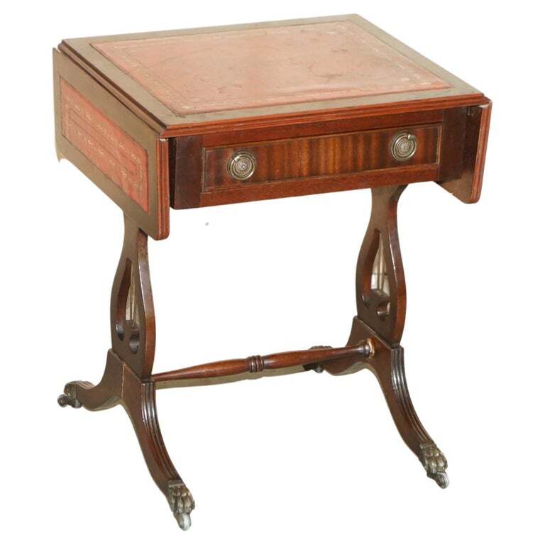 BEVAN FUNNELL OXBLOOD LEATHER SIDE END TABLE EXTENDING TOP GREAT GAMES TABLE