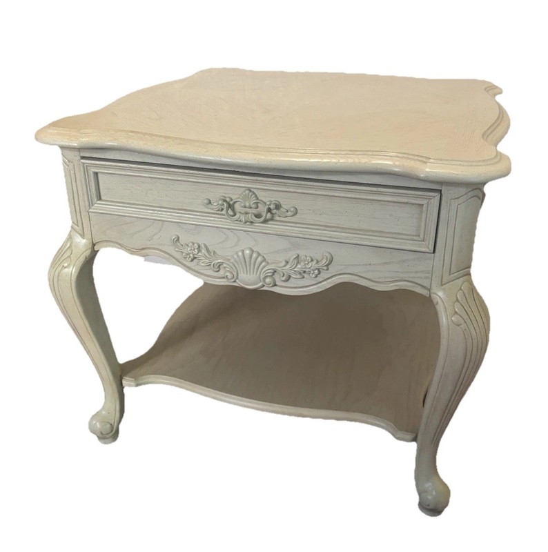 French Provençal Side Table With Drawer In Cream White