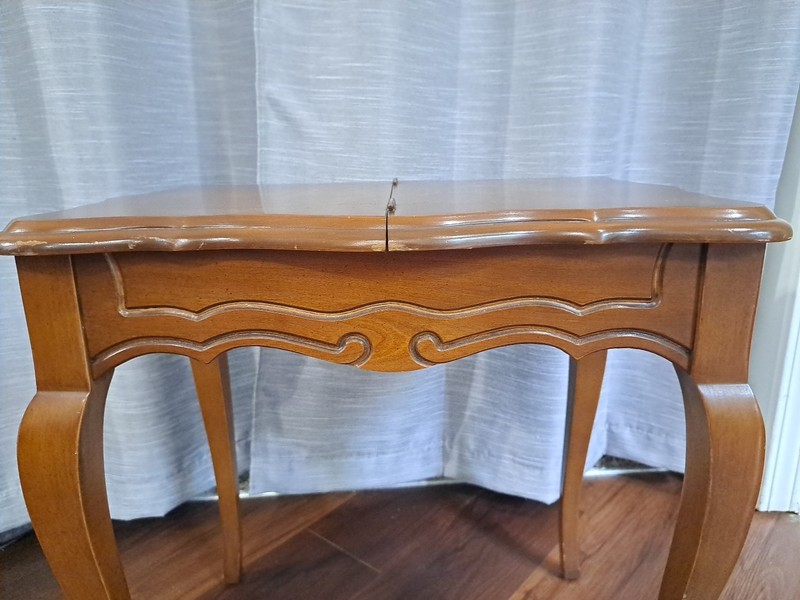 Wooden Vintage French Provincial Style Flip-Top Side Table With Cabriole Legs gallery