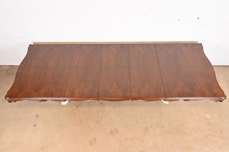 Karges Regency Burled Walnut Double Pedestal Extension Dining Table, Refinished gallery