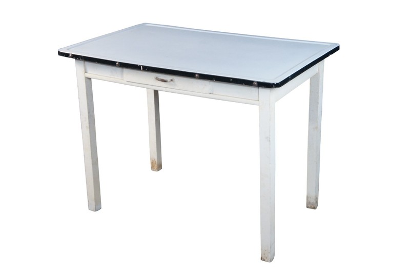 Mid Century Enameled Metal Kitchen Hoosier Farmhouse Table Desk 40″