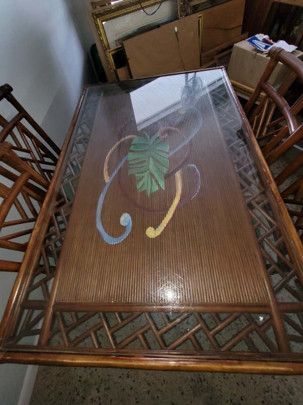 1970s Pencil Reed Bamboo Rattan The table measures 60" wide, 40" deep and 30" hi