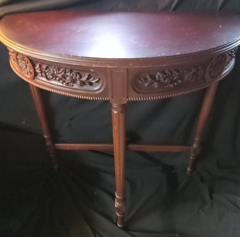 Antique Grand Rapids Imperial Louis XVI Style Hand Carved Half Moon Table gallery