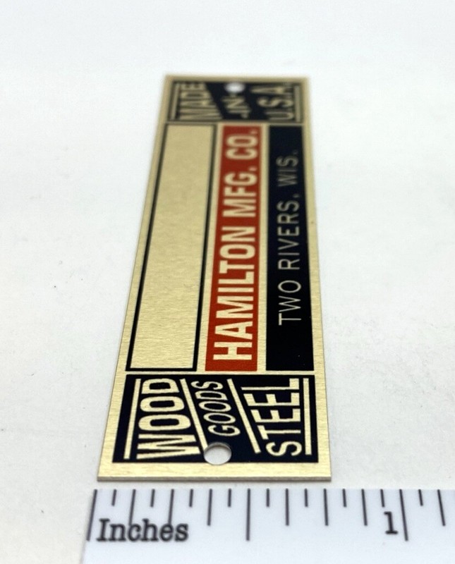 Hamilton Manufacturing Drafting Table Metal Identification Badge - Reproduction gallery