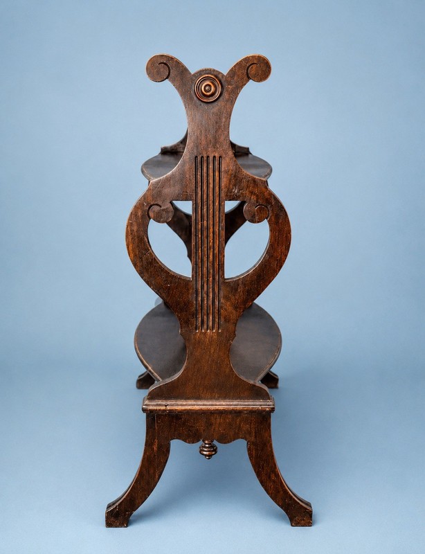 Antique Ribbon Mahogany Duncan Phyfe Style Lyre Accent Table Tea Scone Stand gallery