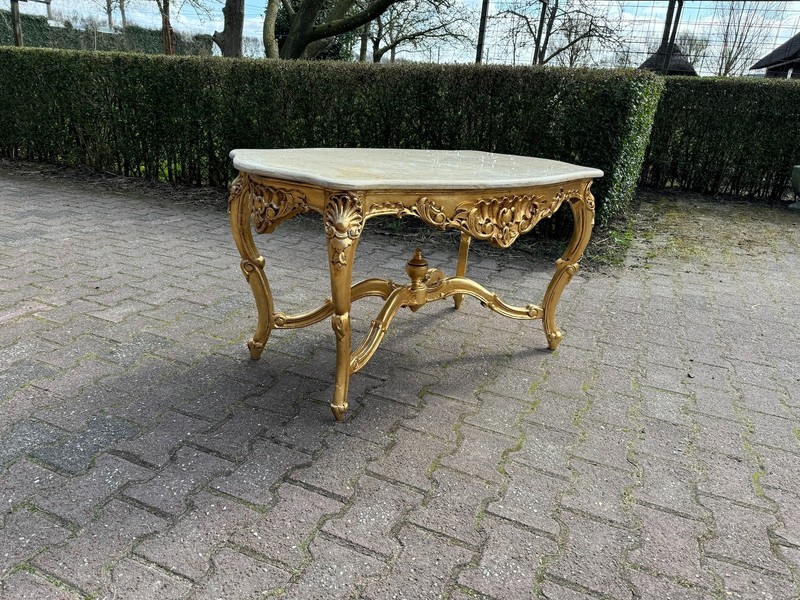 Table Louis XVI Gold Leaf Marble Coffee Table French 1940s Vintage gallery