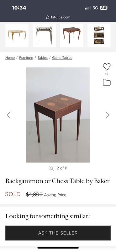 BAKER COLLECTORS EDITION Chess Back Gammon Mahogany Leather Gold Leaf Table gallery