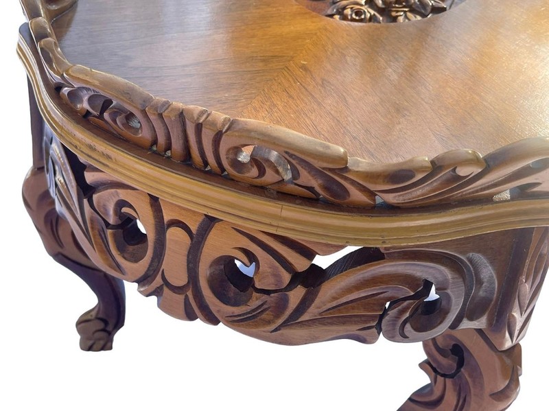 Baroque Style Coffee Tea Table with Glass Top Handcarved Wood gallery