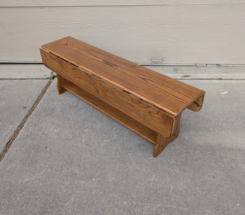 Vintage Rustic Country Farmhouse Oak Wood Console Coffee Drop Leaf Table E23 gallery