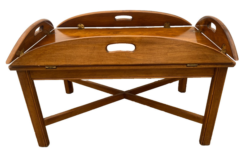 Vintage Ethan Allen Butler's Tray Oval Cocktail Table Colonial Revival Maple gallery