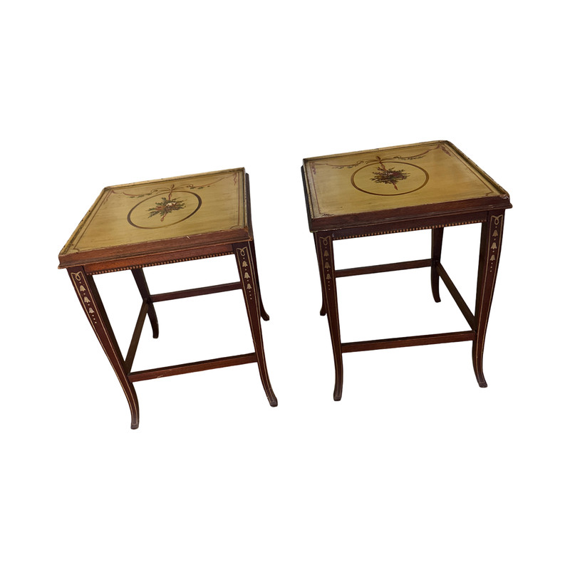 Pair of Antique Sheraton Style Hand-Painted Drinks Tables - Adam Regency gallery