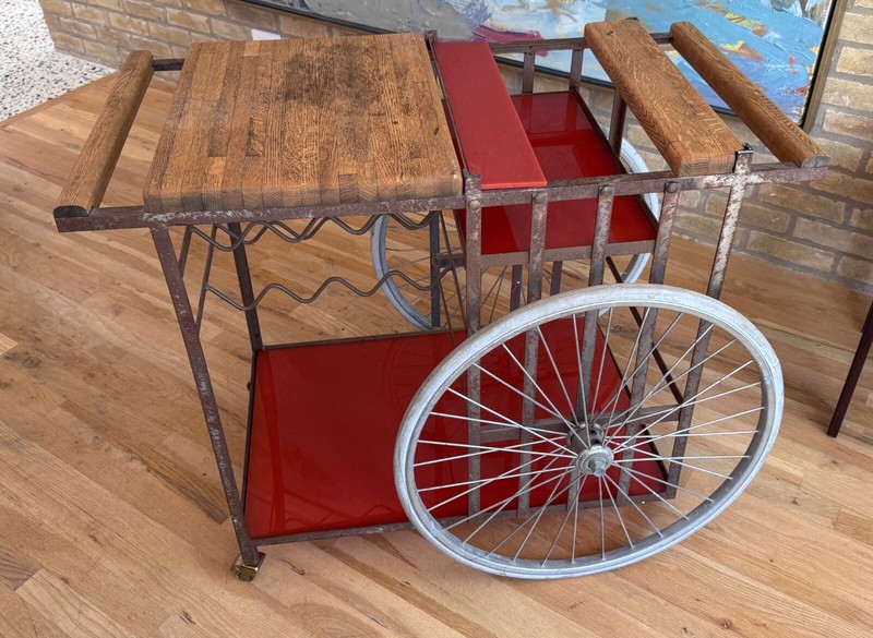 Bill Sanders California Design Iron Wood Acrylic Bar Cart Table Vtg Mcm gallery