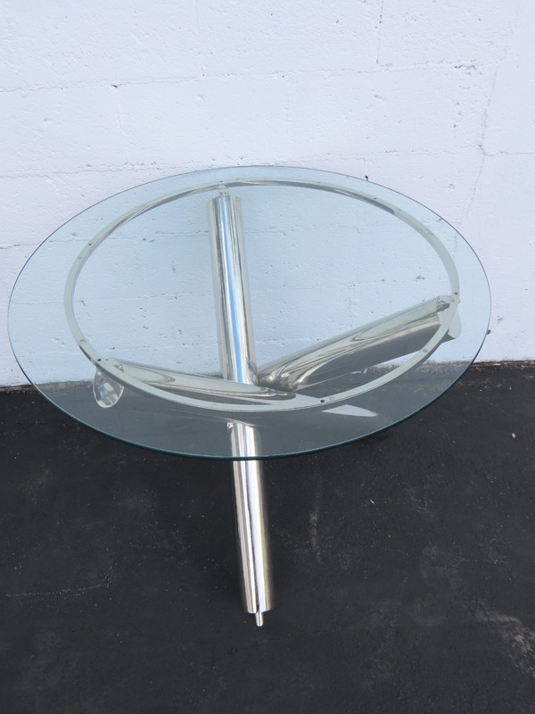 Milo Baughman style Chrome Glass Top Jax Tables a Pair 6571D gallery