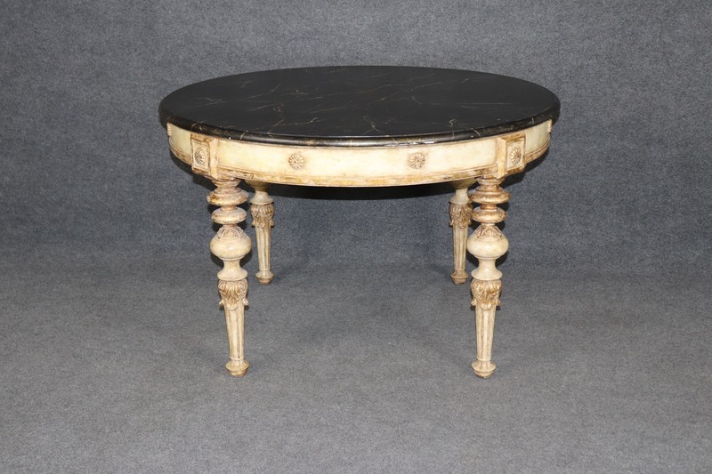 Directoire Style PD & Gilt Accent Center Table w/ Faux Marble top gallery