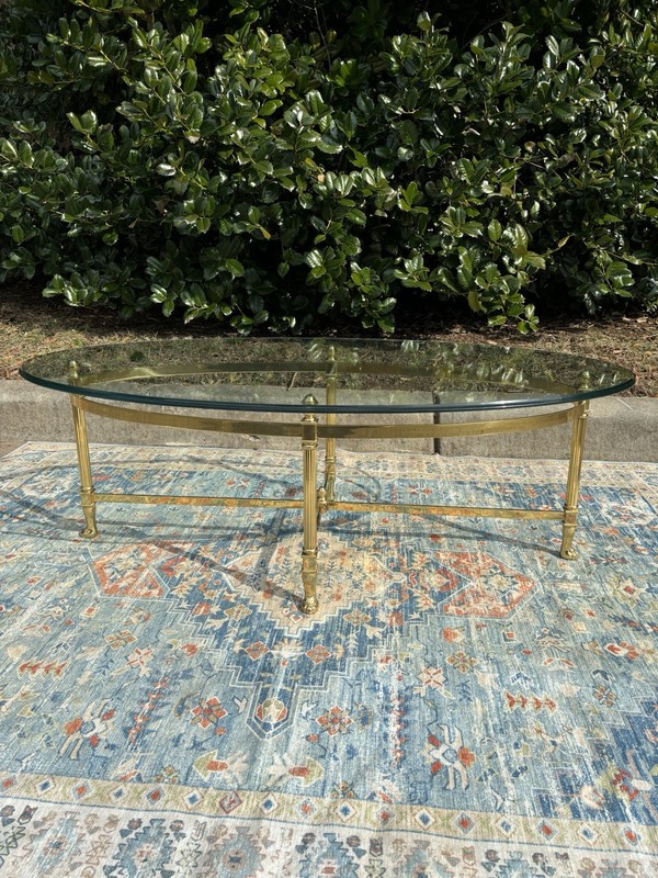 Italian Labarge Oval Glass And Brass Coffee Table Made In Italy