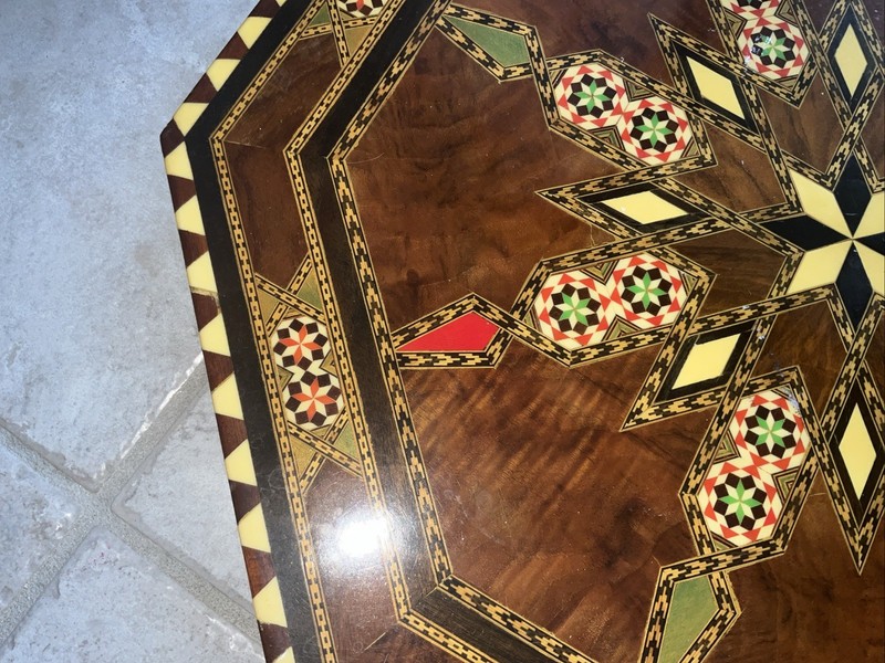 Antique Wooden Inlaid Octagon Table Top / Wall Hanging gallery