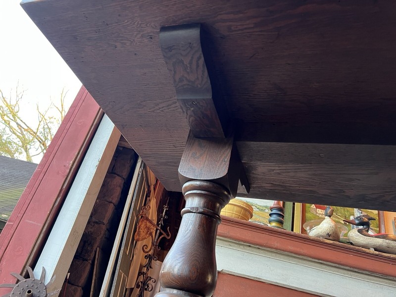 c1900 massive oak Trestle style table gorgeous patina 10’ l X 38.25” w x 29.5”h gallery