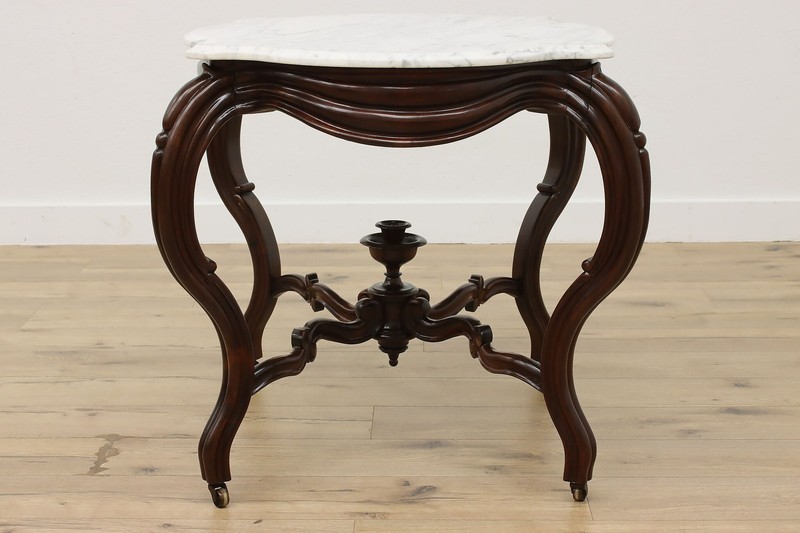 Victorian Antique Carved Rosewood Table, Marble Top #55889 gallery