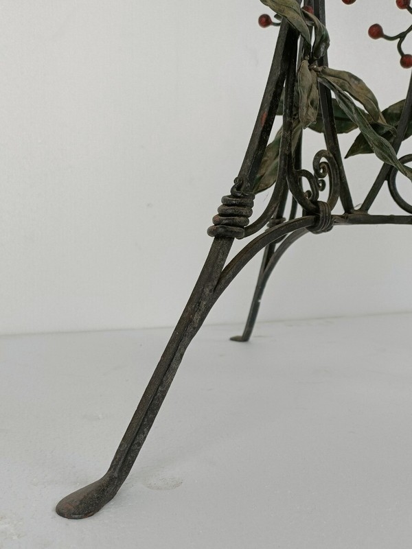 Wrough Iron Table Grapes Cast Iron Gorgeous Art Deco Side Table Pedestal Beveled gallery