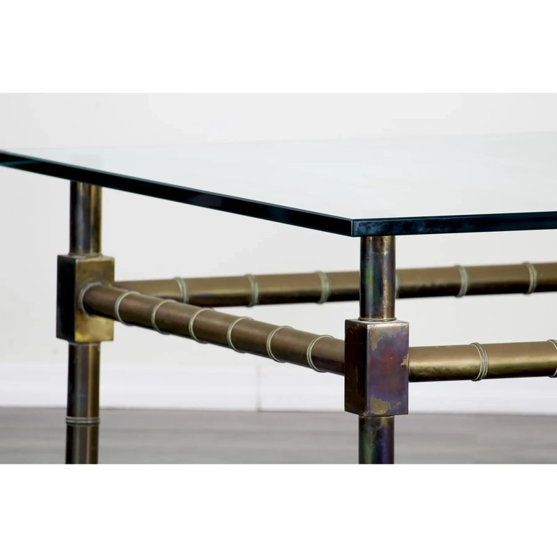 Late 20th Century Mid-Century Brass Coffee Table With Glass Top gallery