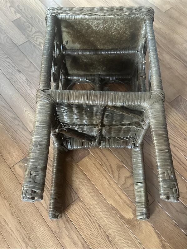 Vintage Victorian Shabby Boho Chic Peacock Wicker Rattan 2-Tier Table Scroll gallery