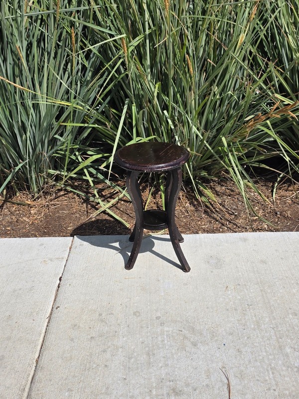 Antique Wood Plant Stand Parlor Table 16" Small Round Pedestal Slotted Screws gallery