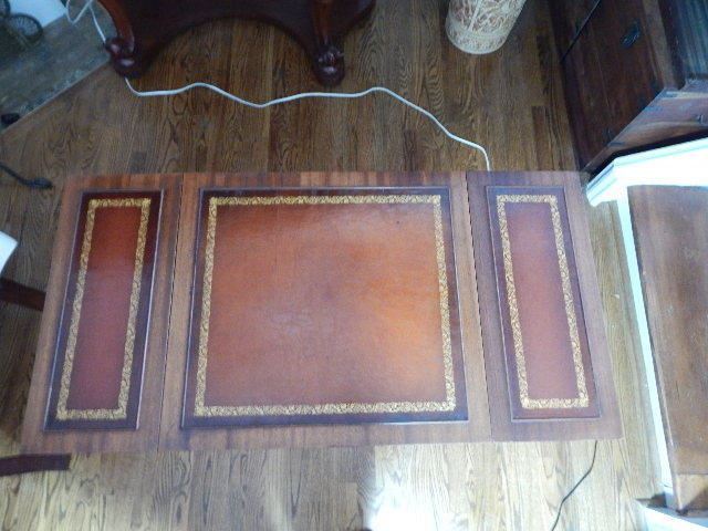 Antique Mahogany Drop Leaf Table W/ Tooled Leather Top and Leaves gallery