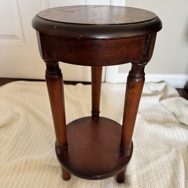 Vintage Solid Hard Wood 3 Legged Round Side Table Plant Stand Tripod Look