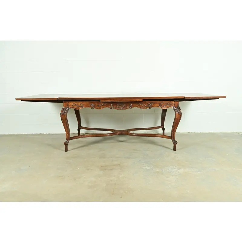 Baker Furniture Style French Provincial Louis XV Carved Oak Dining Table, 1960s gallery