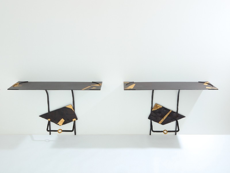 Jean-Jacques Argueyrolles brutalist console tables wrought iron 1990