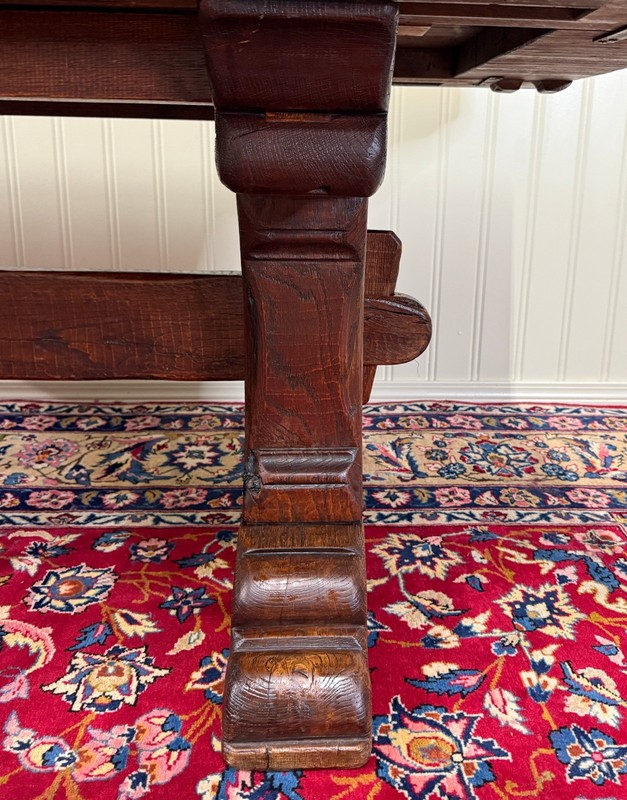 Antique French Dining Farmhouse Refectory Monastery Table Trestle Base Mid 19thC gallery