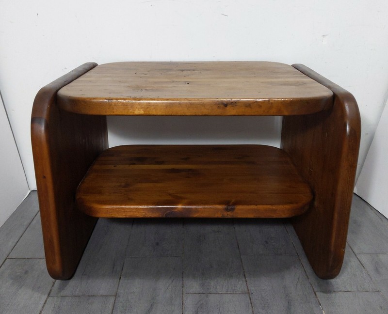Vintage Handcrafted Rustic Farmhouse Country Solid Pine Wood 2-Tier End Table gallery