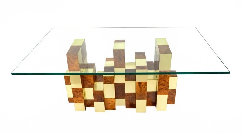 Paul Evans Cityscape Series Mid Century Modern Brass & Burl Wood Dining Table gallery