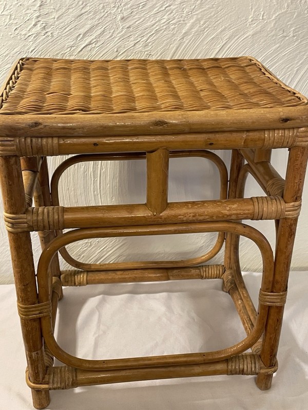 Vintage Woven Bamboo Rattan Wicket Side End Table Plant Stand Boho Chic MCM